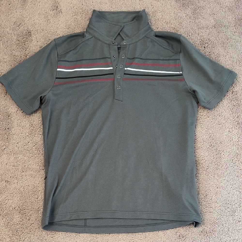 Novara Dark Gray Polo with Red and White Stripes